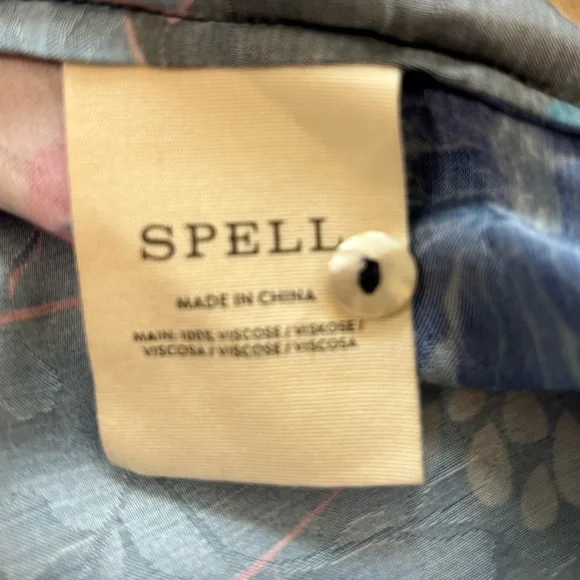 Spell/Free People Tyler Printed Shirt in Blue Shadow Size S. NWT